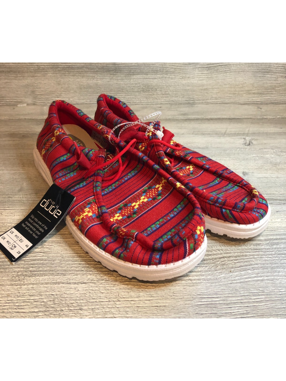 NEW! HEY DUDE SHOES Wally Serape "SEDONA" Men's 13 - NWT Red/Yellow/Green/Blue